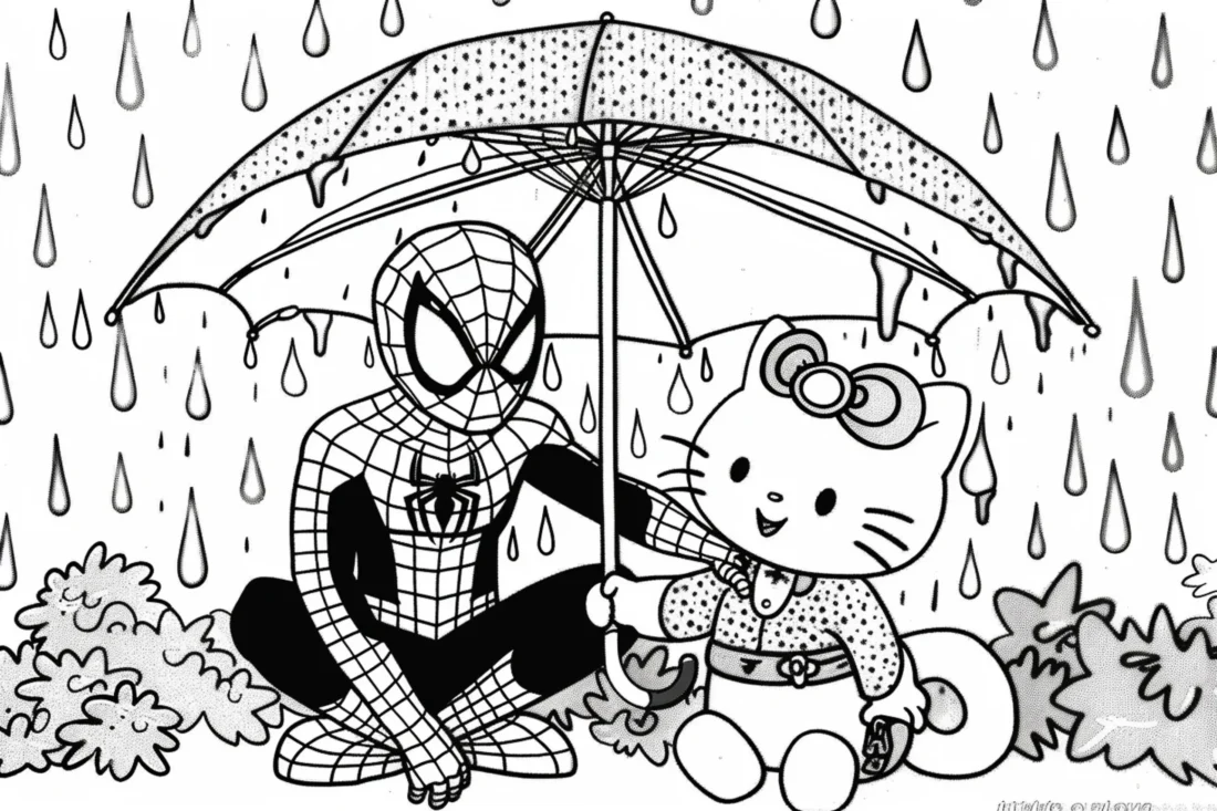 Spiderman and Hello Kitty coloring images